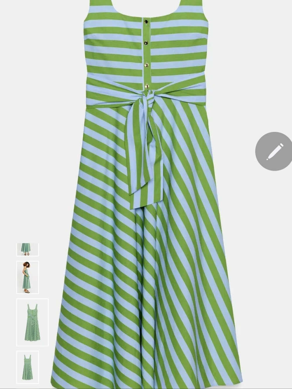Zara Green and Light Blue Striped Midi Dress with Waist Tie - Picture 8 of 16